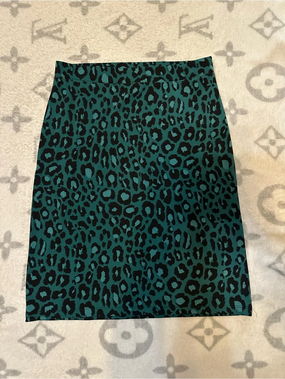 Teal and Black Leopard Print Pencil Skirt - Women
